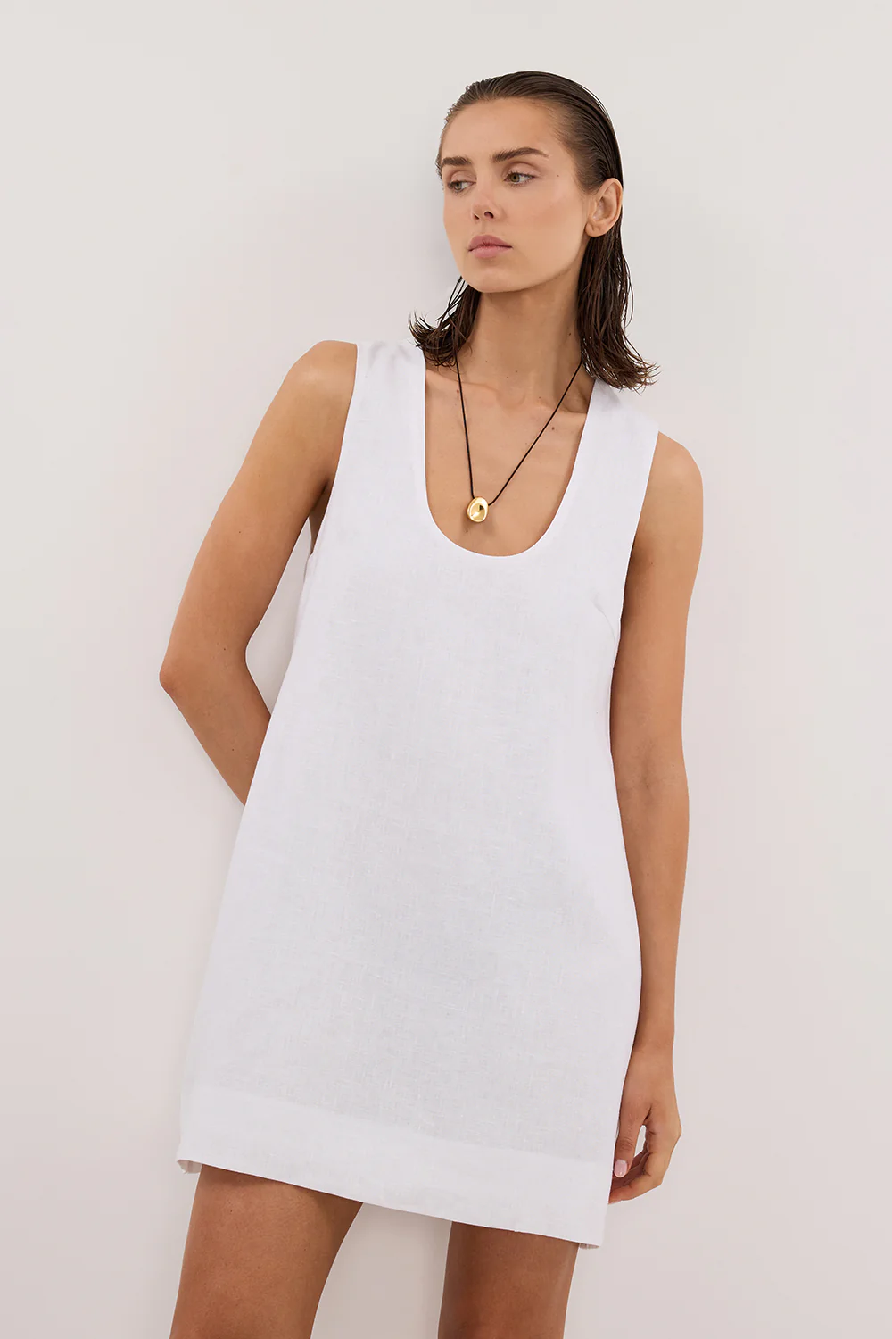 LOTUS WHITE LINEN MINI DRESS - Image 2