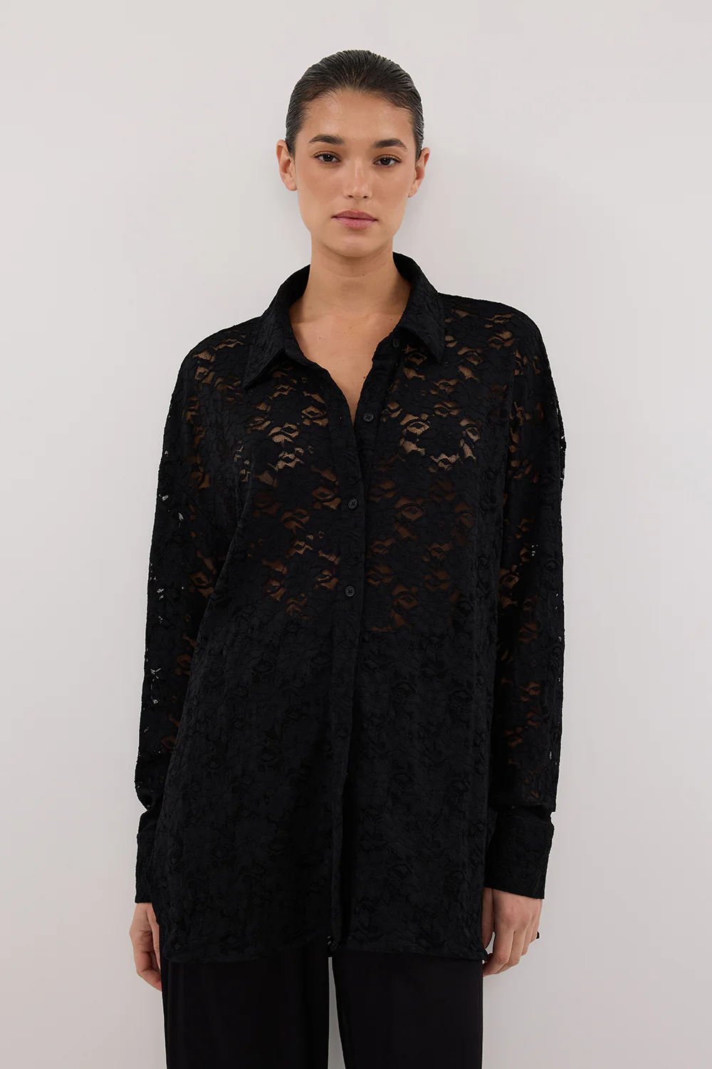LOULA BLACK LACE LONG SLEEVE SHIRT - Image 2