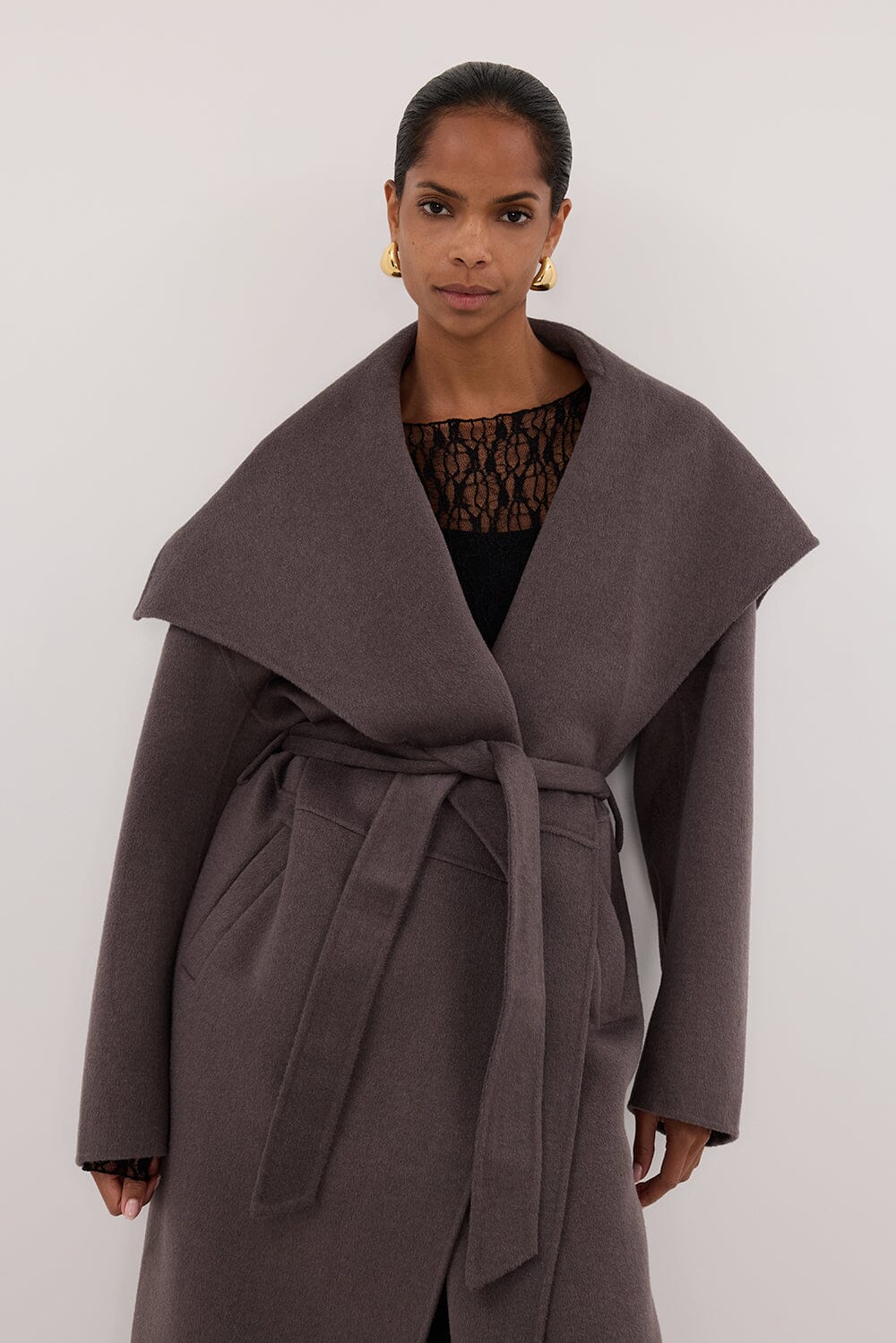 LUCIA TURKISH COFFEE OVERSIZED MARLE COAT - Image 3