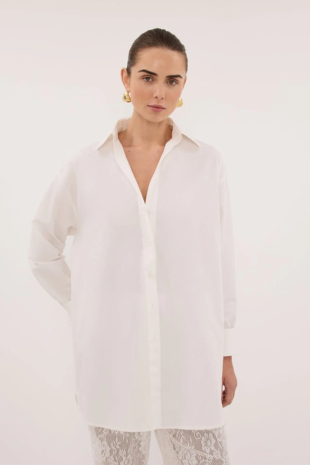 LULU LONGLINE WHITE COTTON SHIRT - Image 3