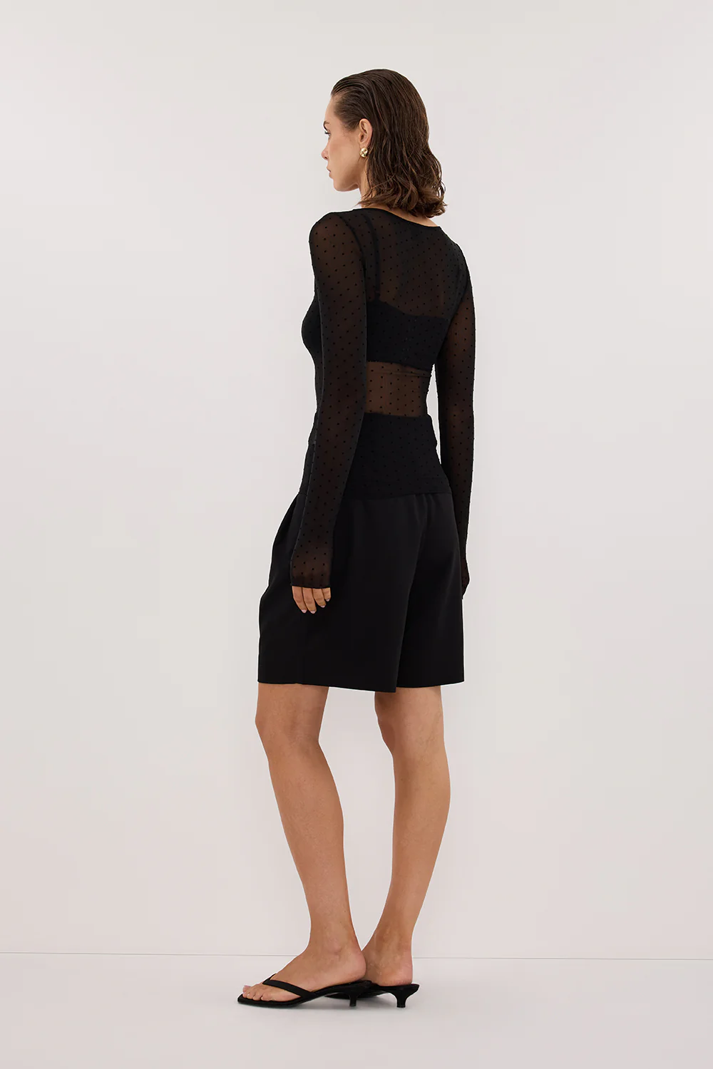 MAE BLACK MESH SPOT LONG SLEEVE TOP - Image 4