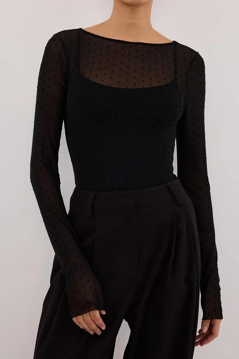 MAE BLACK MESH SPOT LONG SLEEVE TOP - Image 5