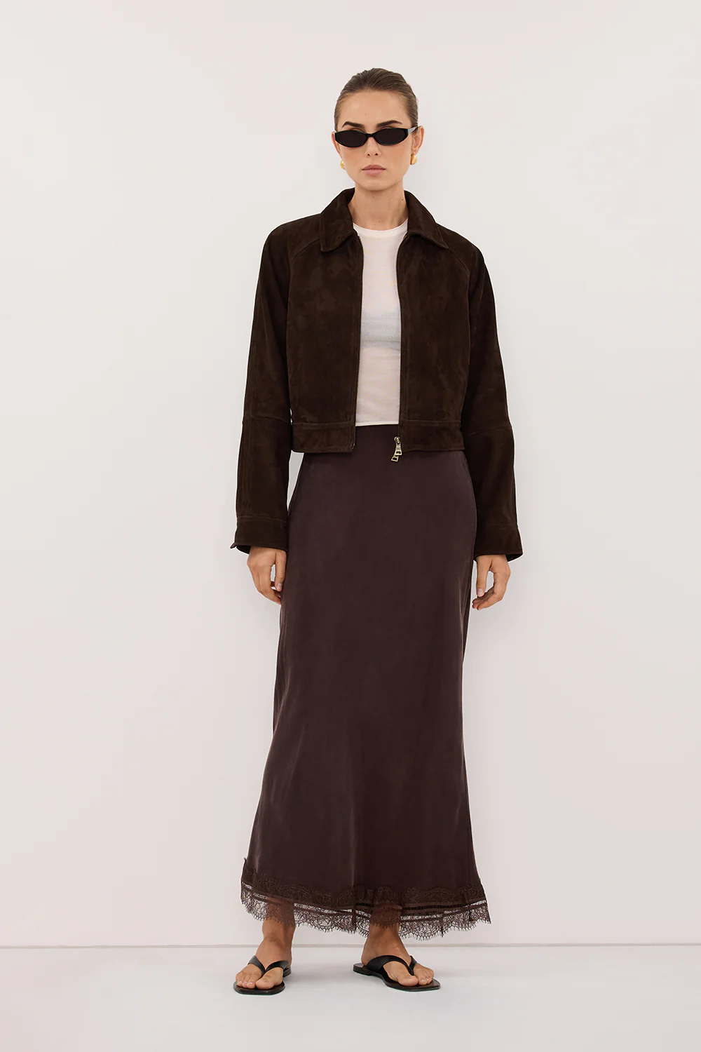 MAEVE BITTER CHOC SUEDE CROPPED JACKET - Image 3