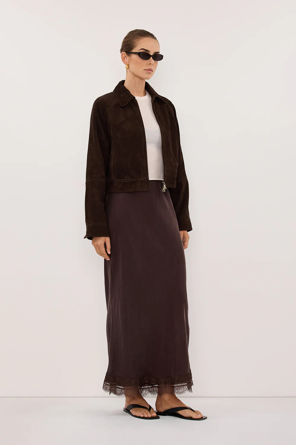 MAEVE BITTER CHOC SUEDE CROPPED JACKET - Image 4