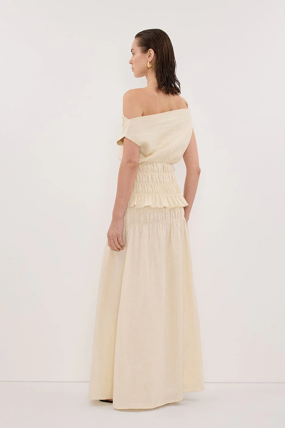 MAIA STRAW LINEN SHIRRED MIDI SKIRT - Image 4