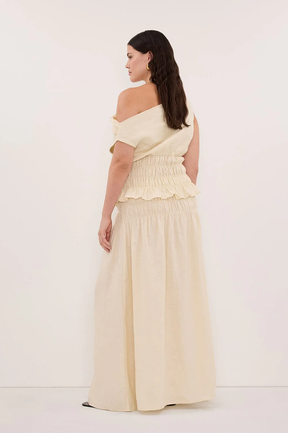 MAIA STRAW LINEN SHIRRED MIDI SKIRT - Image 7