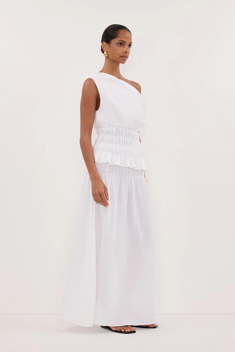 MAIA WHITE SLEEVELESS LINEN SHIRRED TOP - Image 4