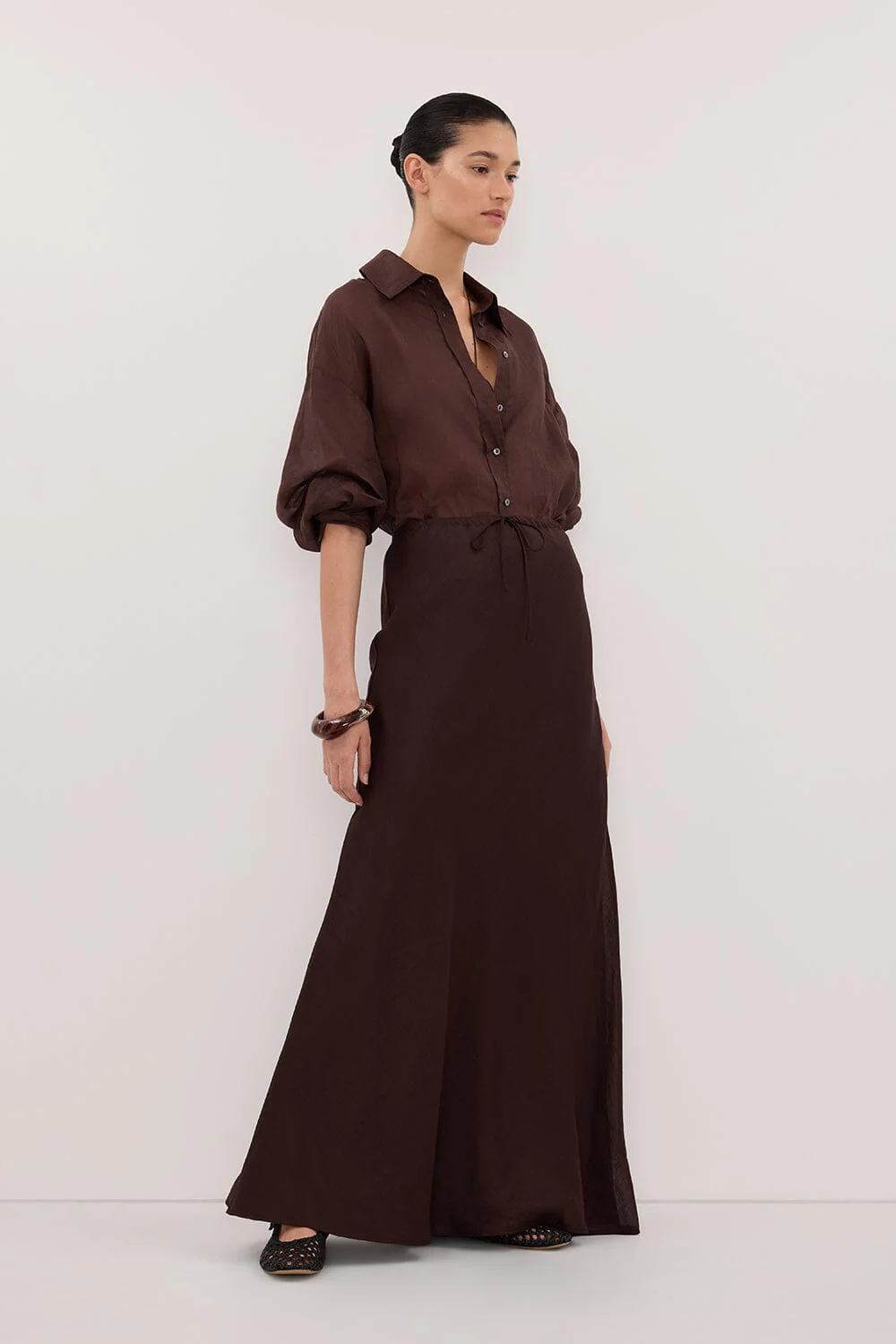 MAISON BURNT CHOC RAMIE BIAS MAXI SKIRT - Image 3
