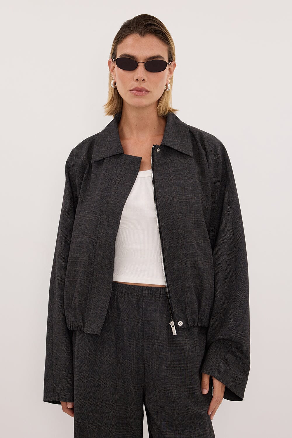 MARCO GREY PLAID BOMBER JACKET - Image 3