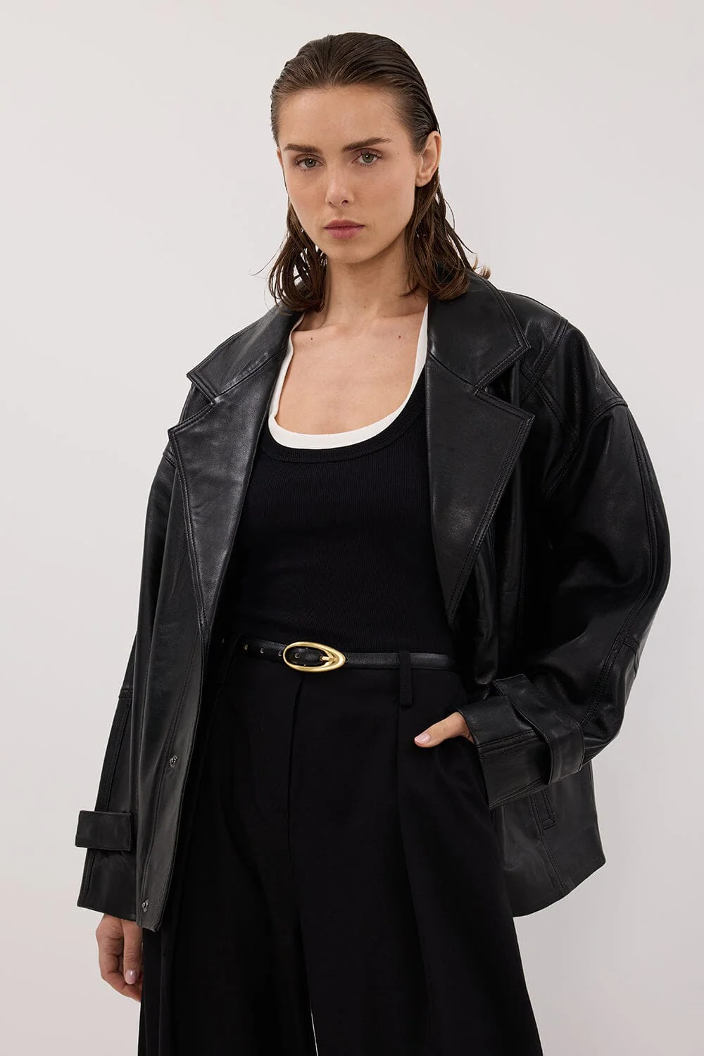 MARGOT BLACK OVERSIZED LEATHER JACKET - Image 3