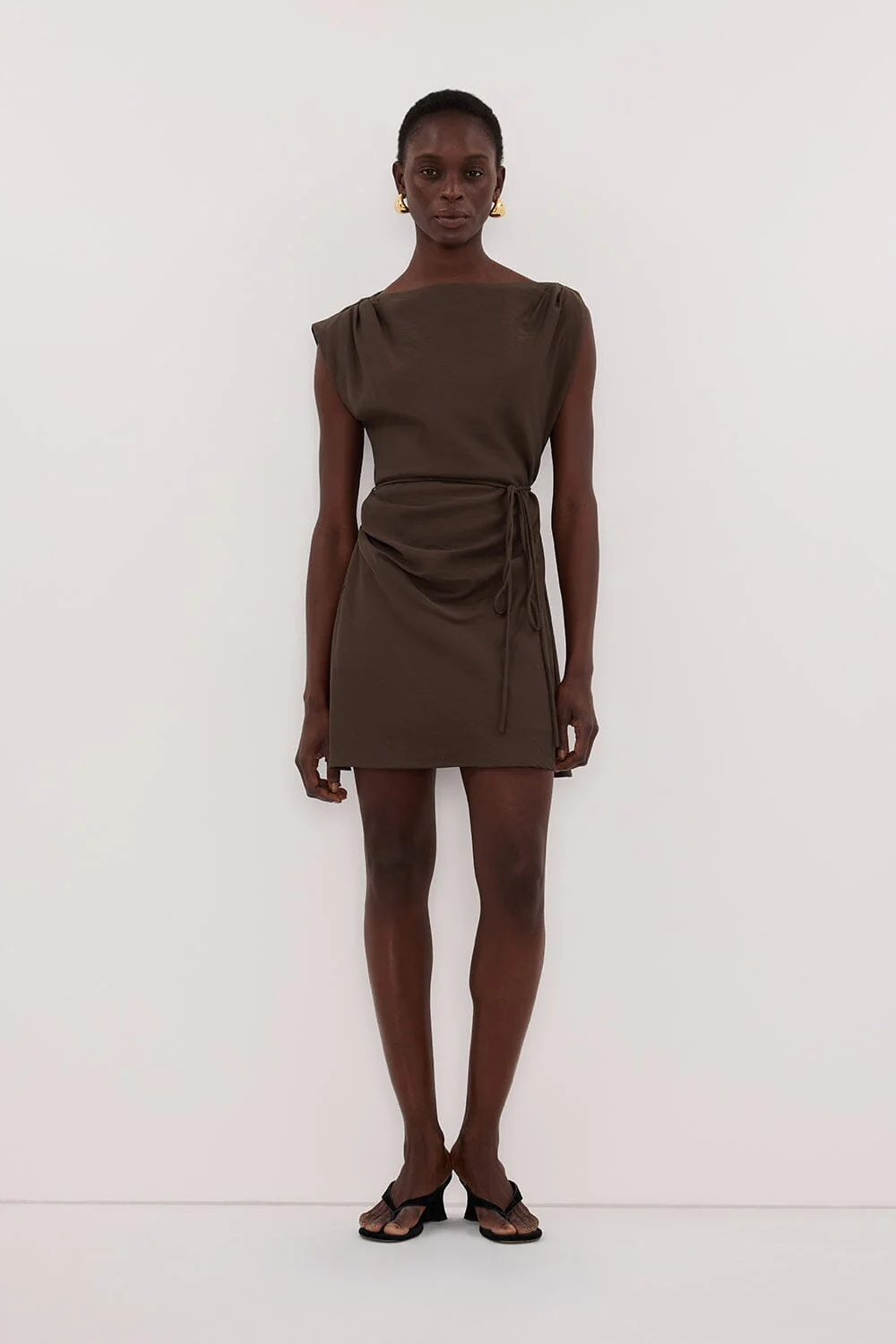 MARMO CHOCOLATE DRAPED MINI DRESS - Image 2