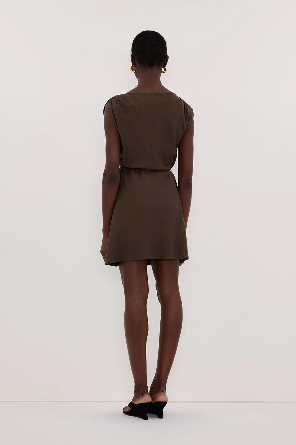 MARMO CHOCOLATE DRAPED MINI DRESS - Image 5