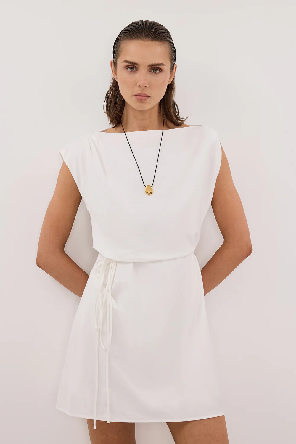 MARMO WHITE DRAPED MINI DRESS - Image 2