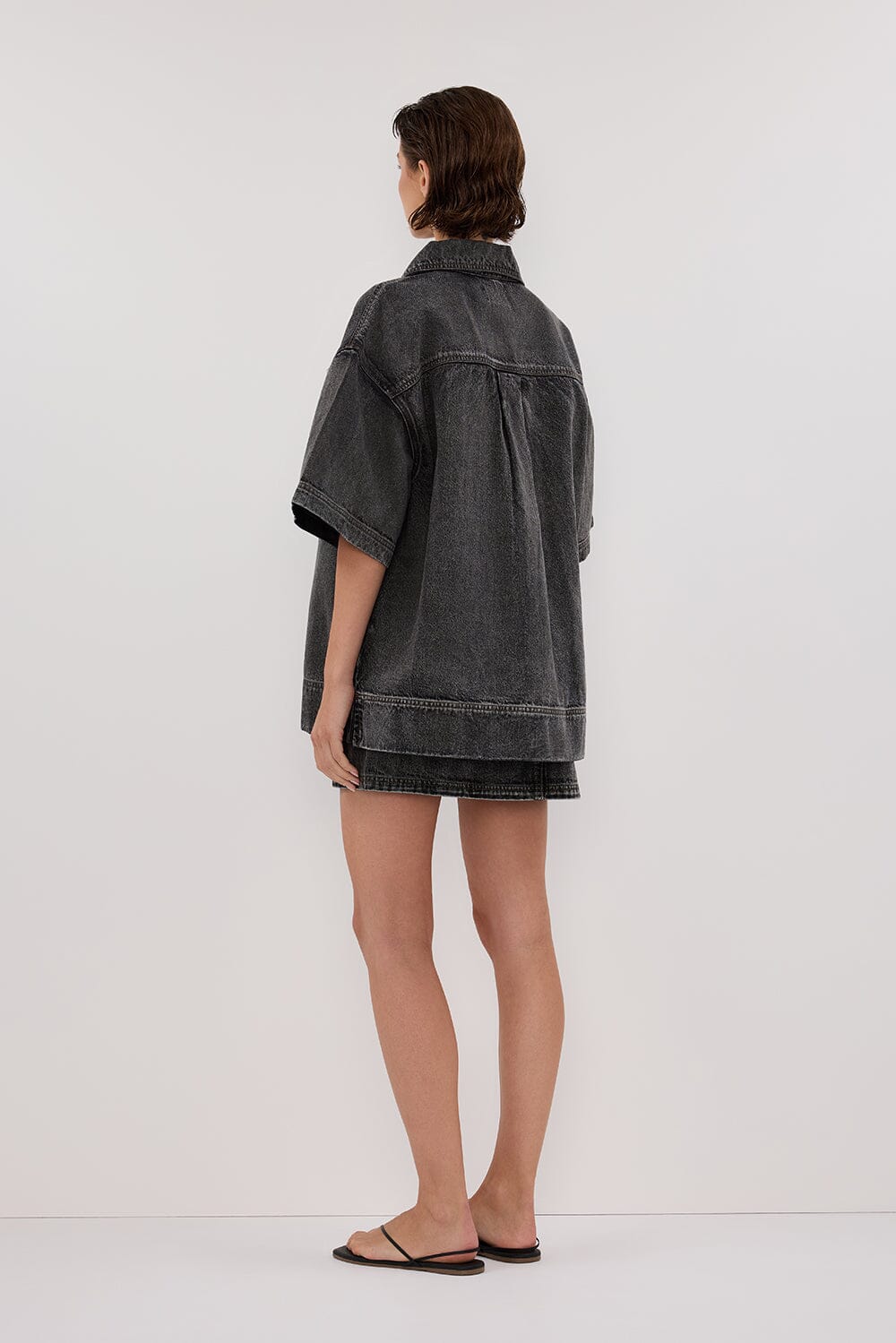MASON WASHED BLACK BOXY DENIM SHIRT - Image 5