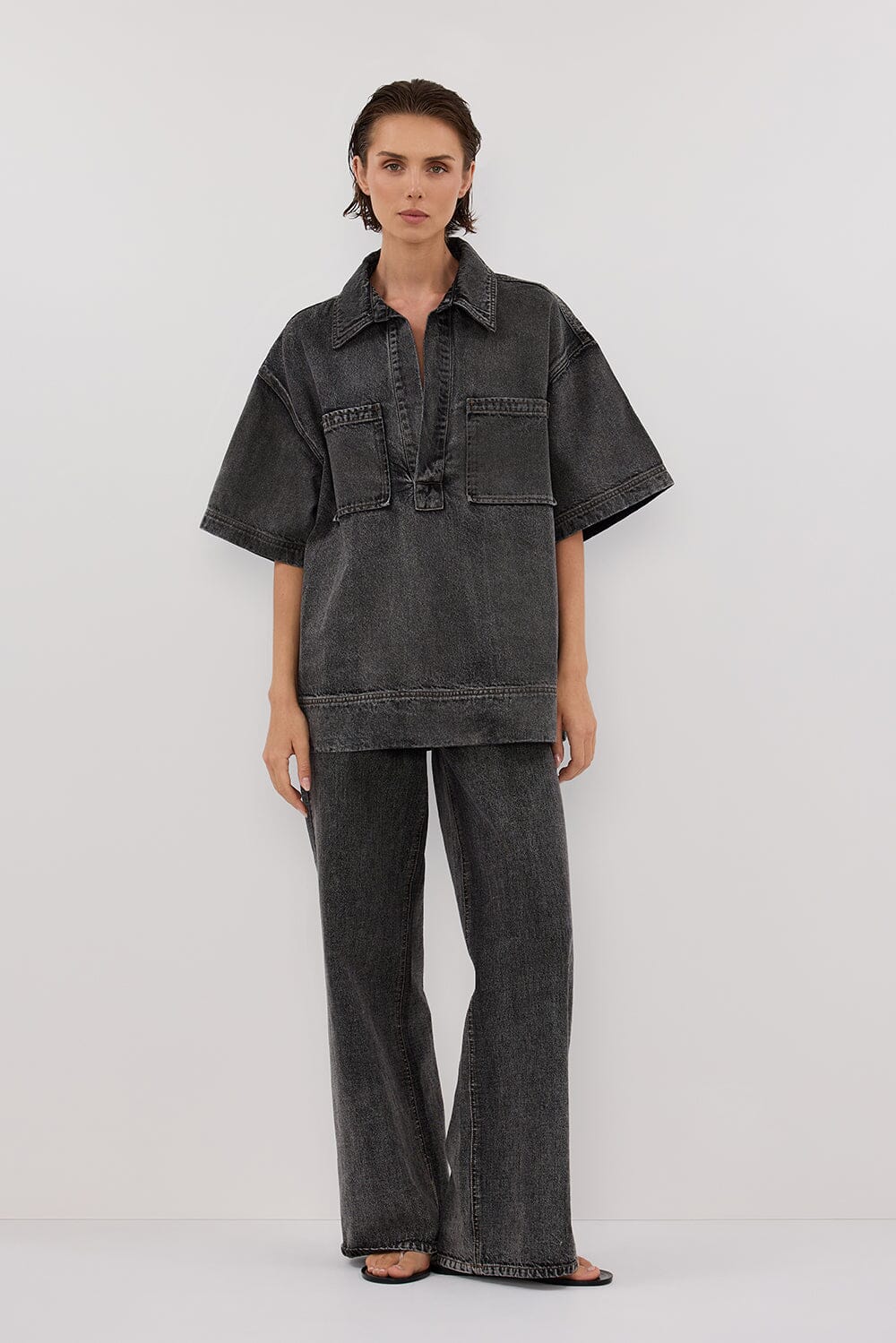 MASON WASHED BLACK BOXY DENIM SHIRT - Image 8