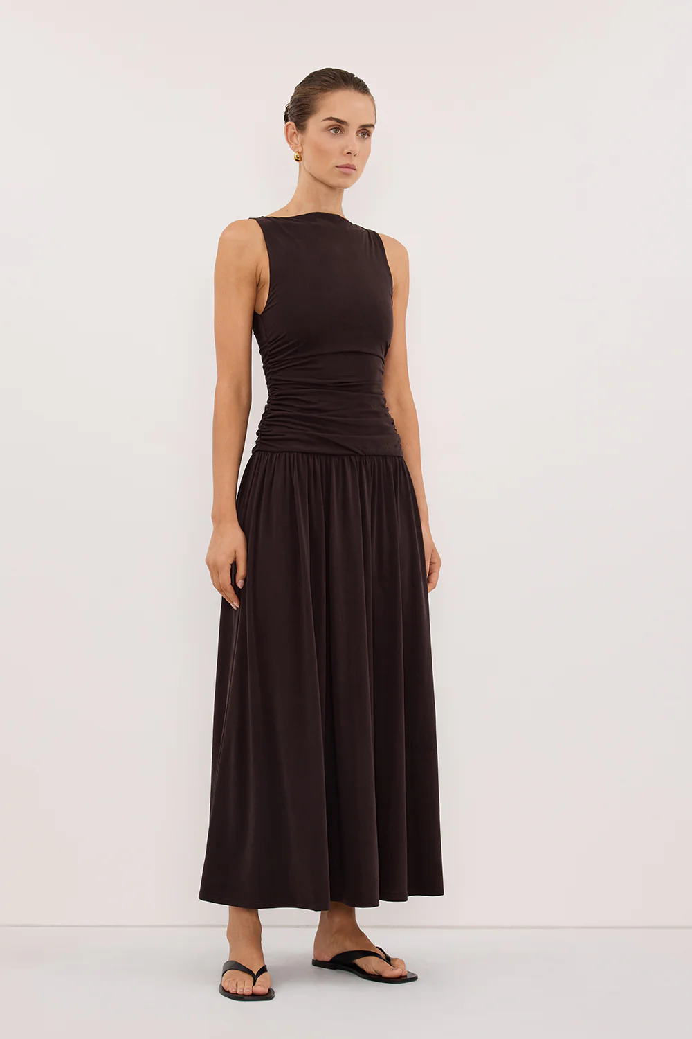 MEG BURNT CHOC SLEEVELESS KNIT MIDI DRESS - Image 3