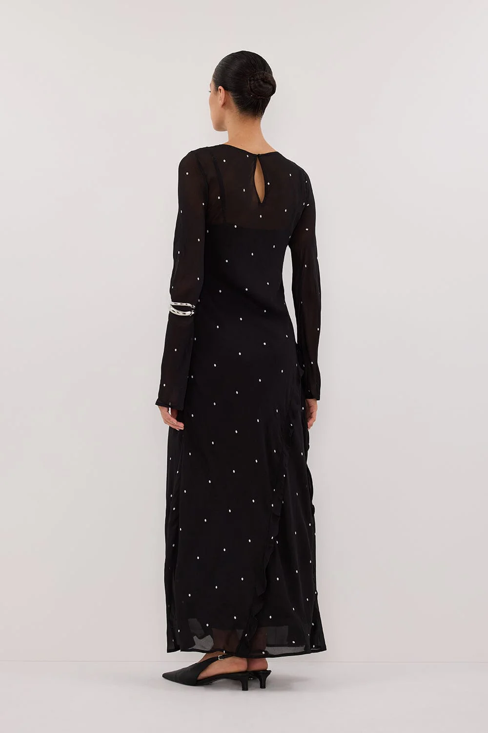 MELROSE BLACK SPOT LONG SLEEVE MAXI DRESS - Image 4