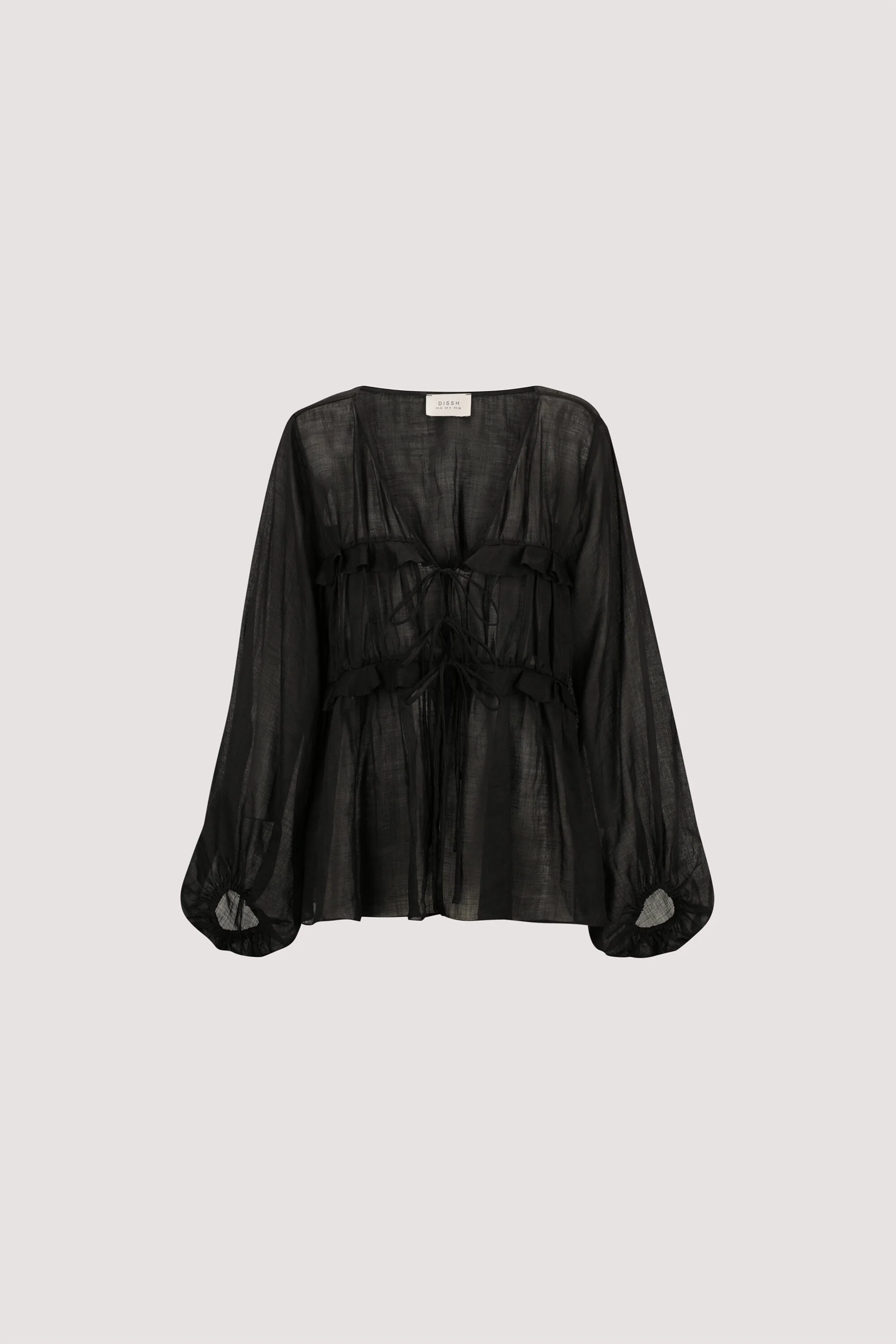 MILA BLACK RAMIE LONG SLEEVE FRILL TOP - Image 6
