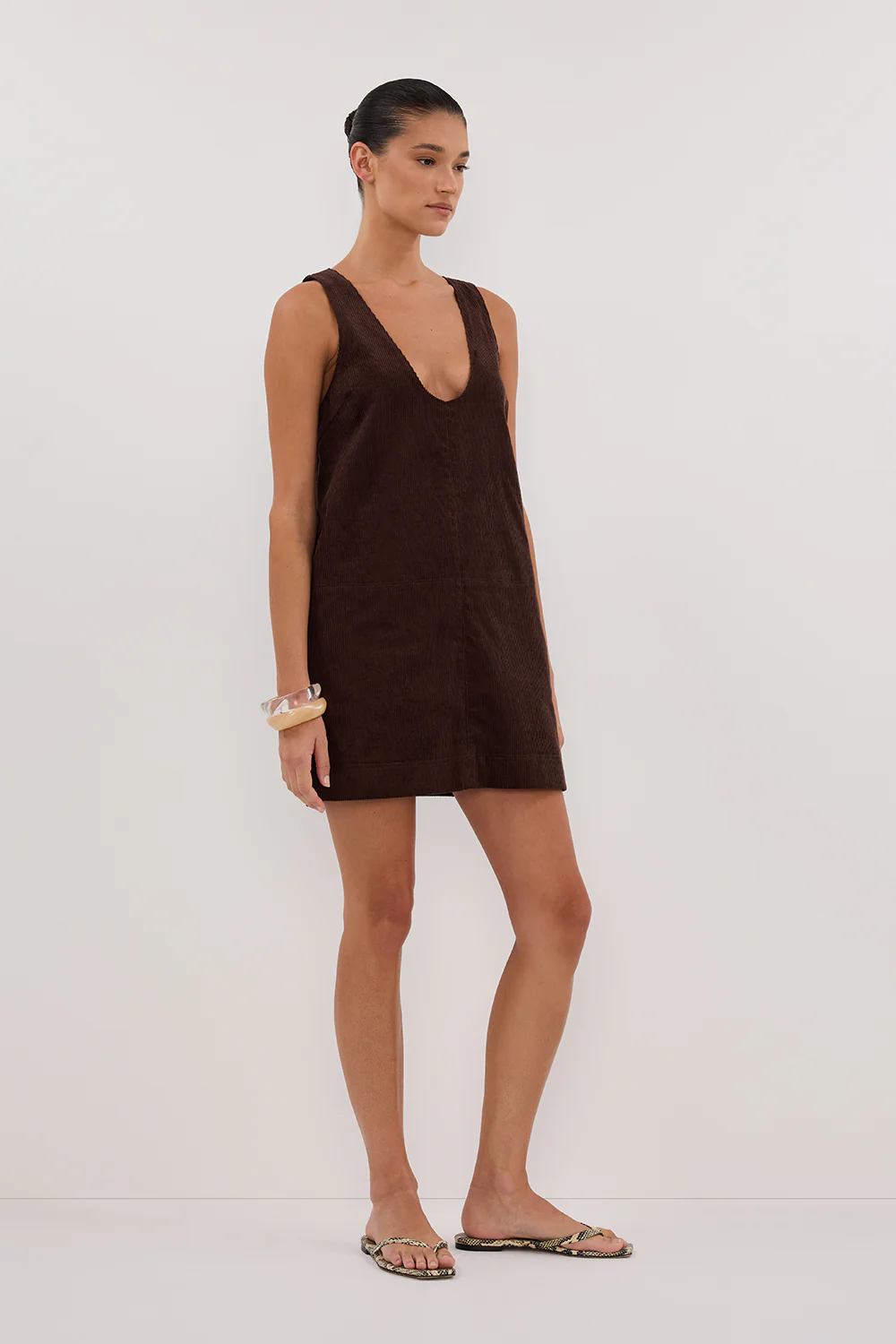 MILA CHOC COTTON CORDUROY MINI DRESS - Image 3