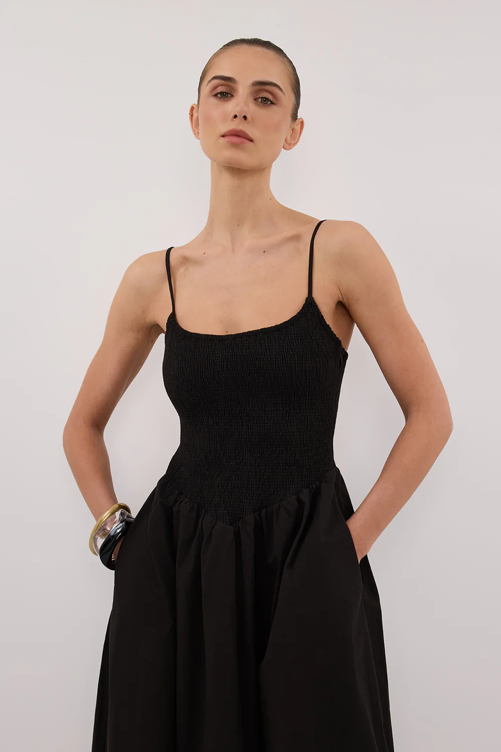 MILANO BLACK COTTON MIDI DRESS - Image 3
