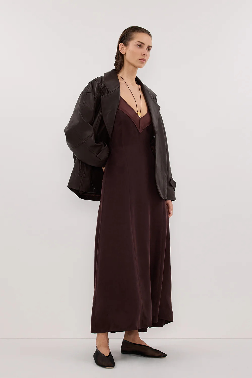 MILLIE WALNUT CUPRO SLEEVELESS MIDI DRESS - Image 3
