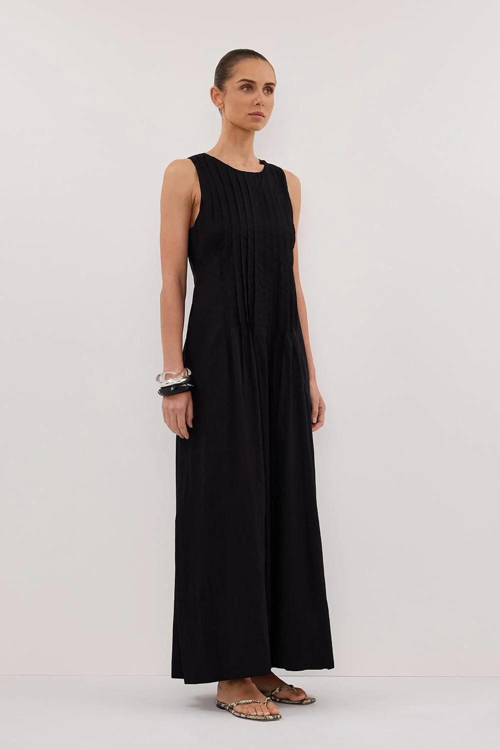 MILO BLACK LINEN BLEND MIDI DRESS - Image 3