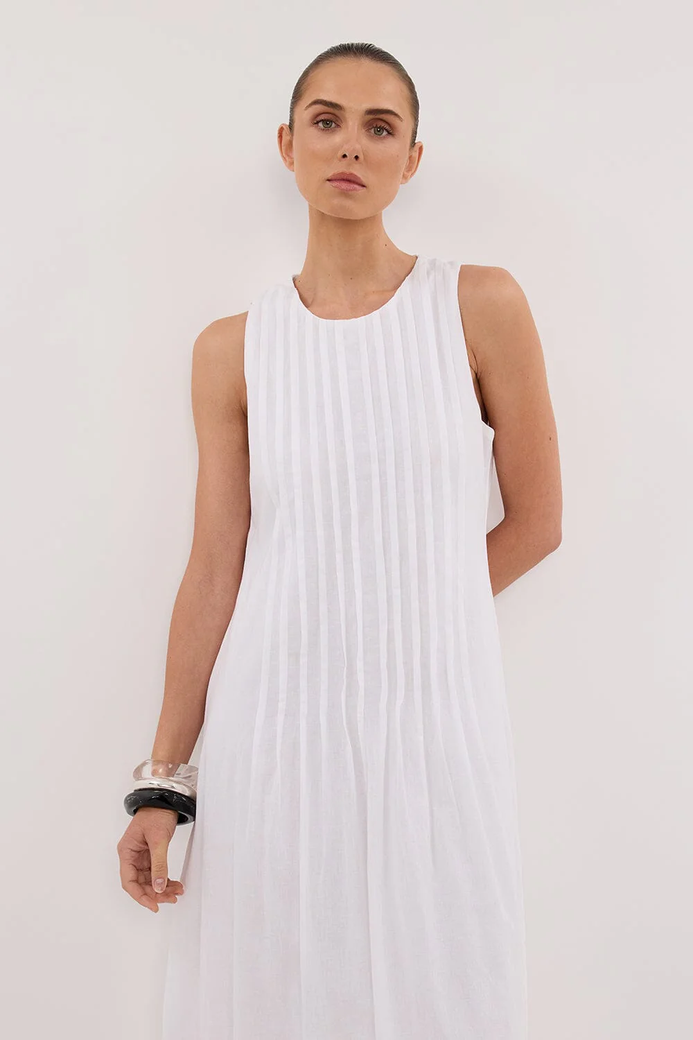 MILO WHITE LINEN BLEND MIDI DRESS - Image 2