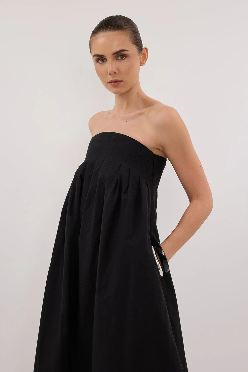 MORGAN BLACK STRAPLESS MIDI DRESS - Image 2