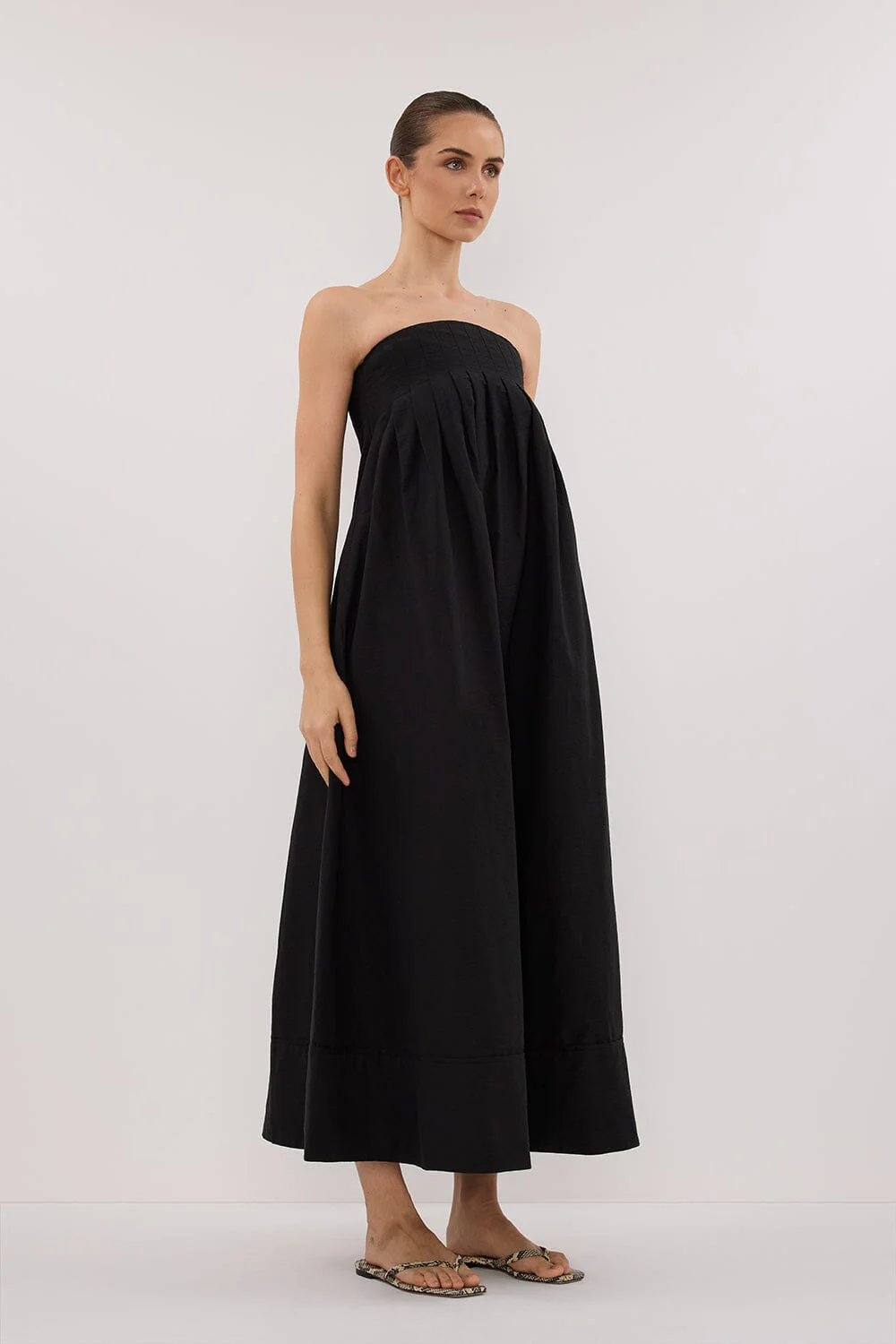 MORGAN BLACK STRAPLESS MIDI DRESS - Image 3