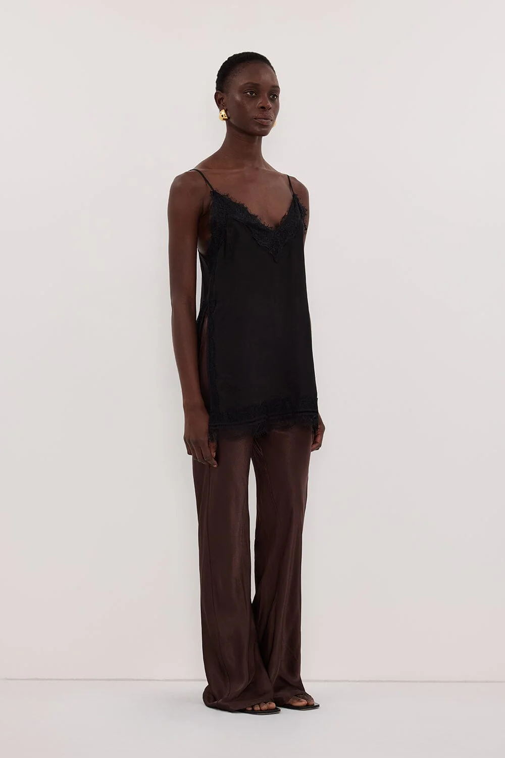 NIKKI BITTER CHOC SATIN BIAS PANT - Image 3