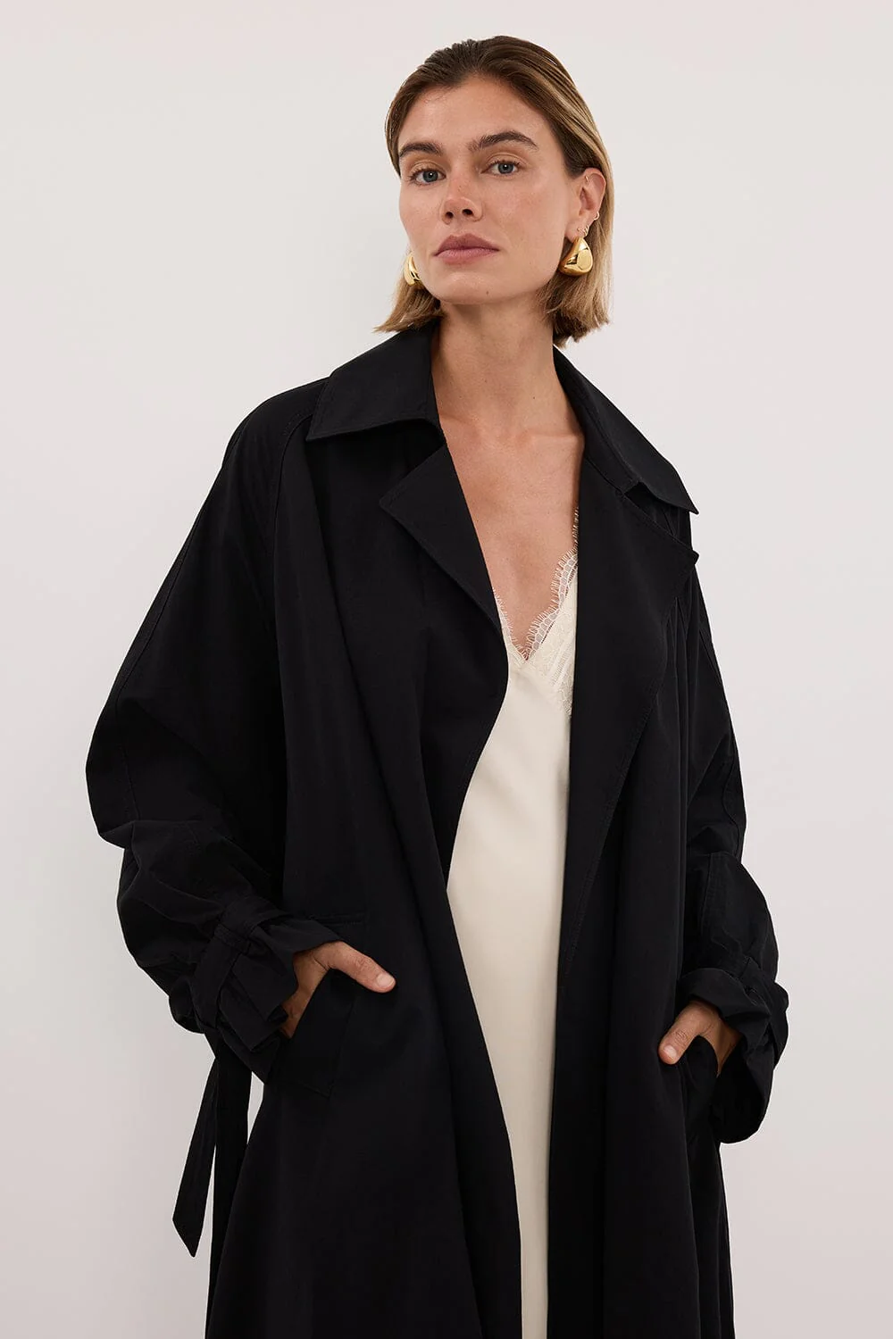 NINA BLACK LIGHTWEIGHT TRENCH COAT - Image 3