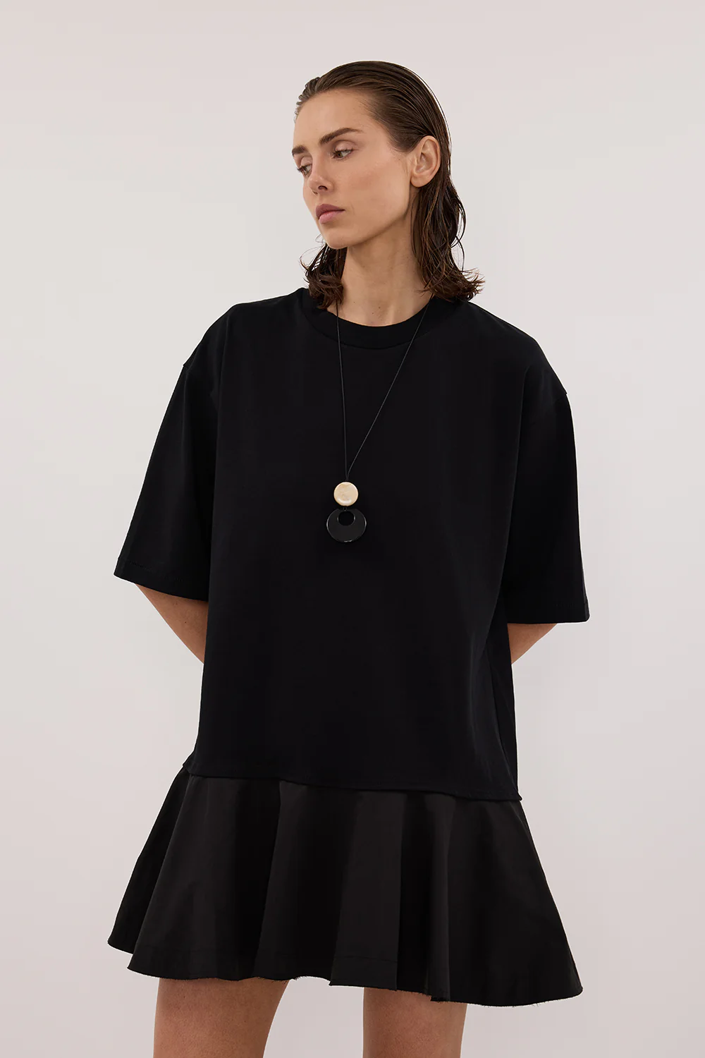 NOAH BLACK SHORT SLEEVE RUFFLE MINI DRESS - Image 2