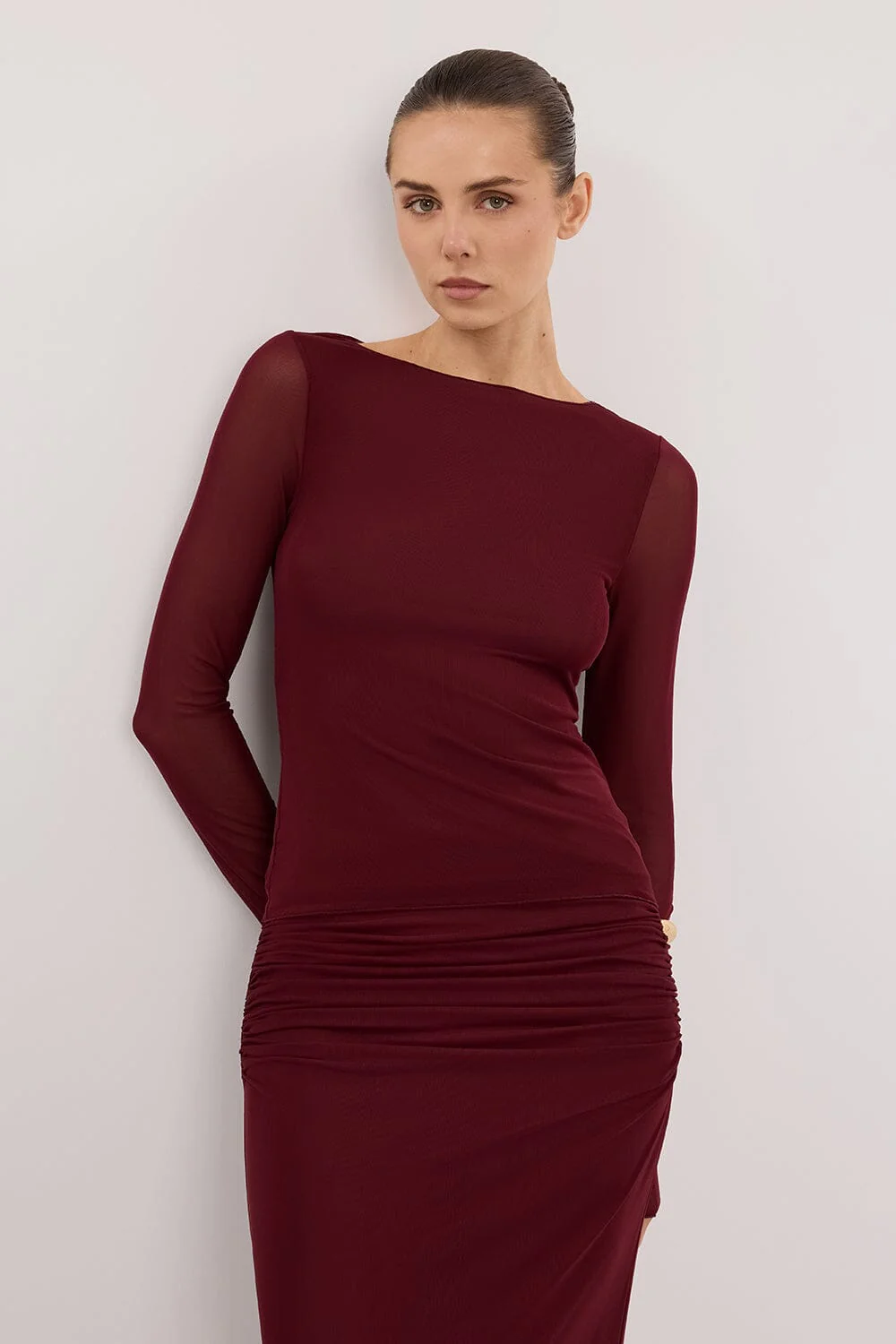 NYRA WINE LONG SLEEVE MESH TOP - Image 2