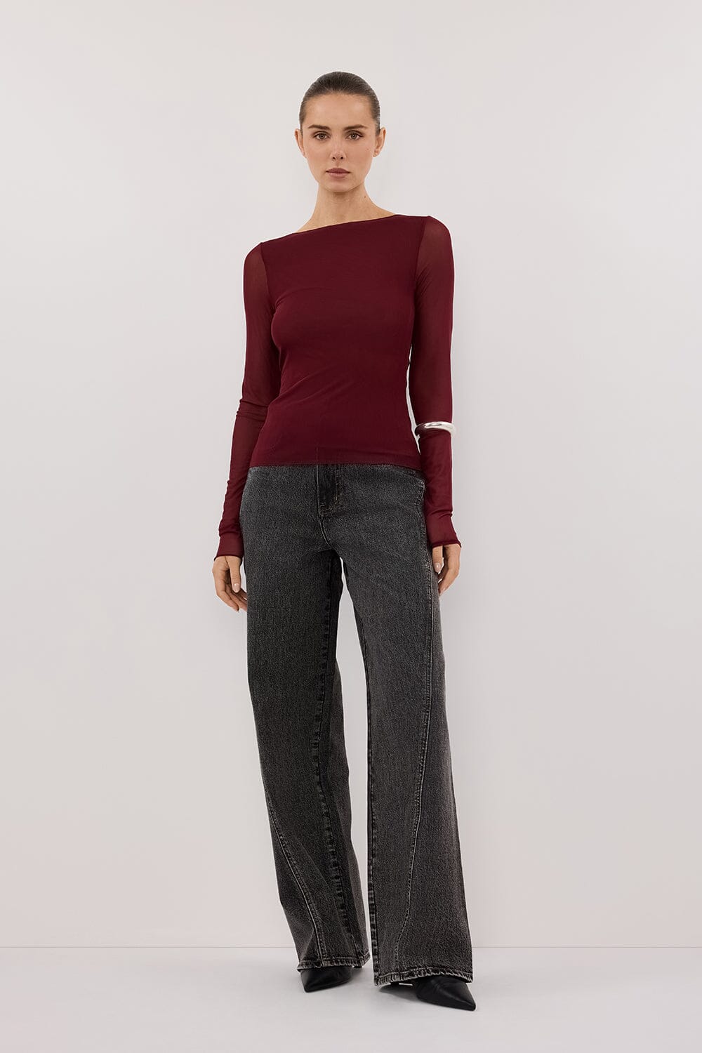 NYRA WINE LONG SLEEVE MESH TOP - Image 5