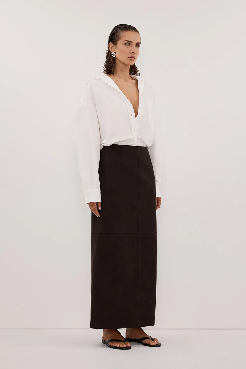OTIS BITTER CHOC FAUX LEATHER MIDI SKIRT - Image 3