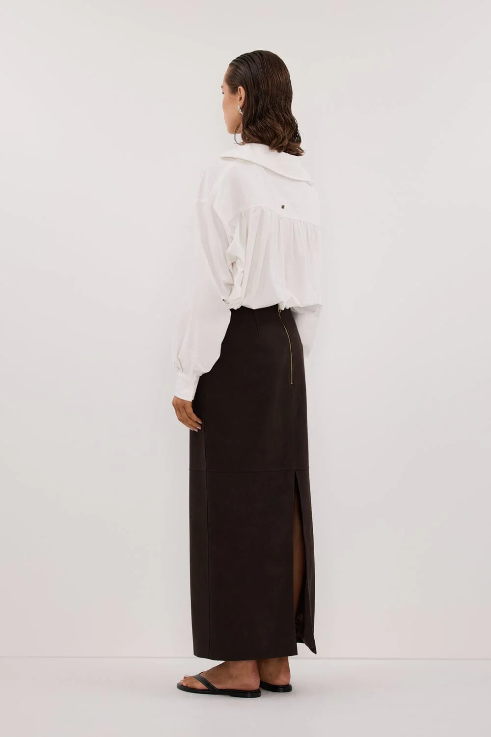 OTIS BITTER CHOC FAUX LEATHER MIDI SKIRT - Image 4