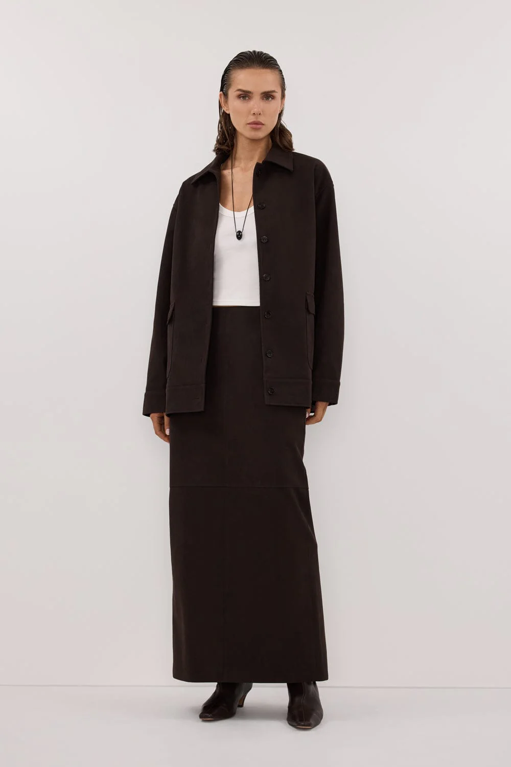 OTIS BITTER CHOC FAUX LEATHER MIDI SKIRT - Image 6