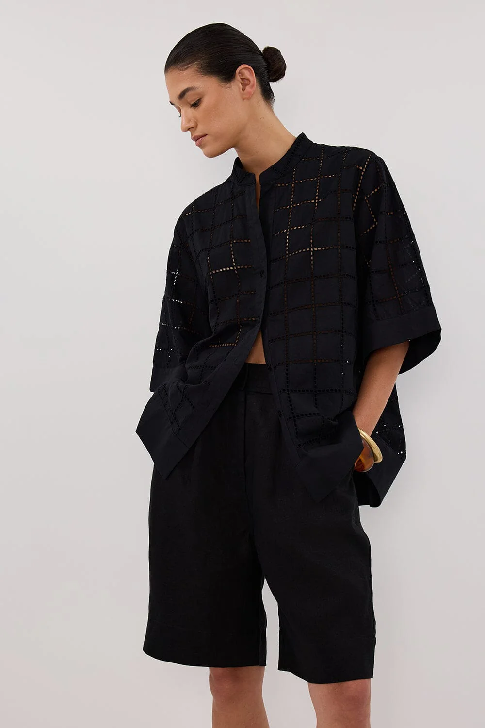 OWEN BLACK SLEEVED BRODERIE SHIRT - Image 6