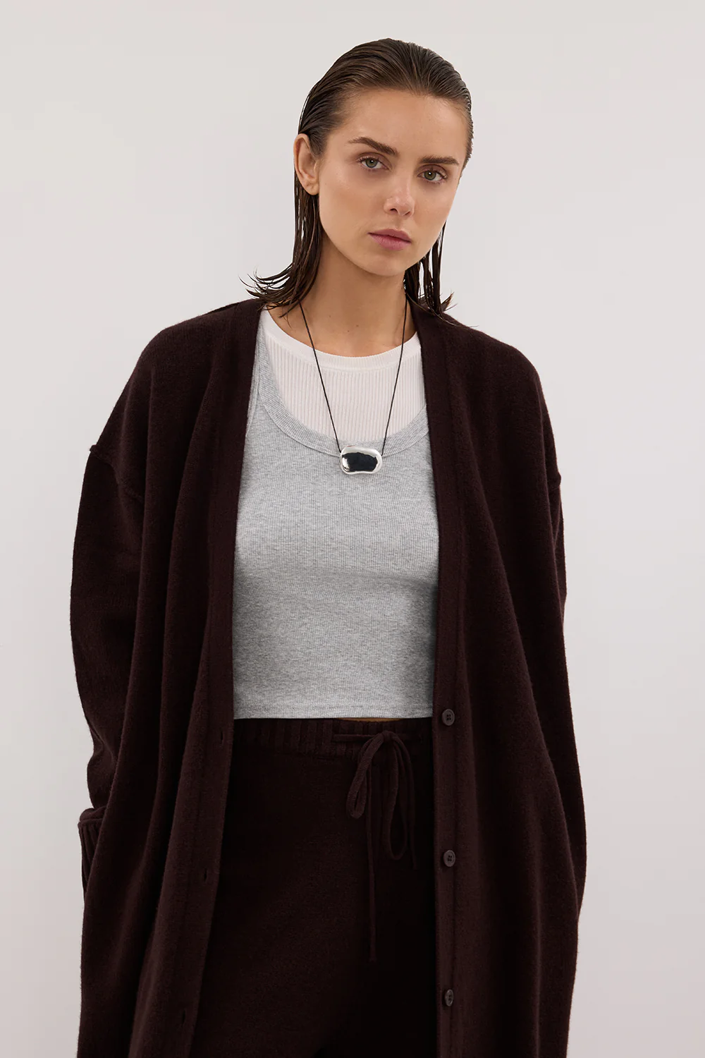 PAIGE CHOC LONGLINE WOOL KNIT COAT - Image 6