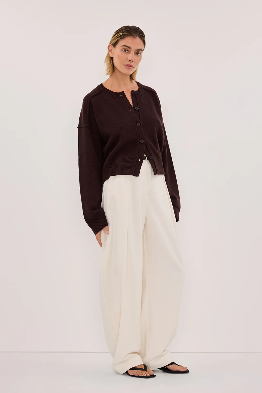 PAIGE CHOC WOOL KNIT CARDIGAN - Image 3