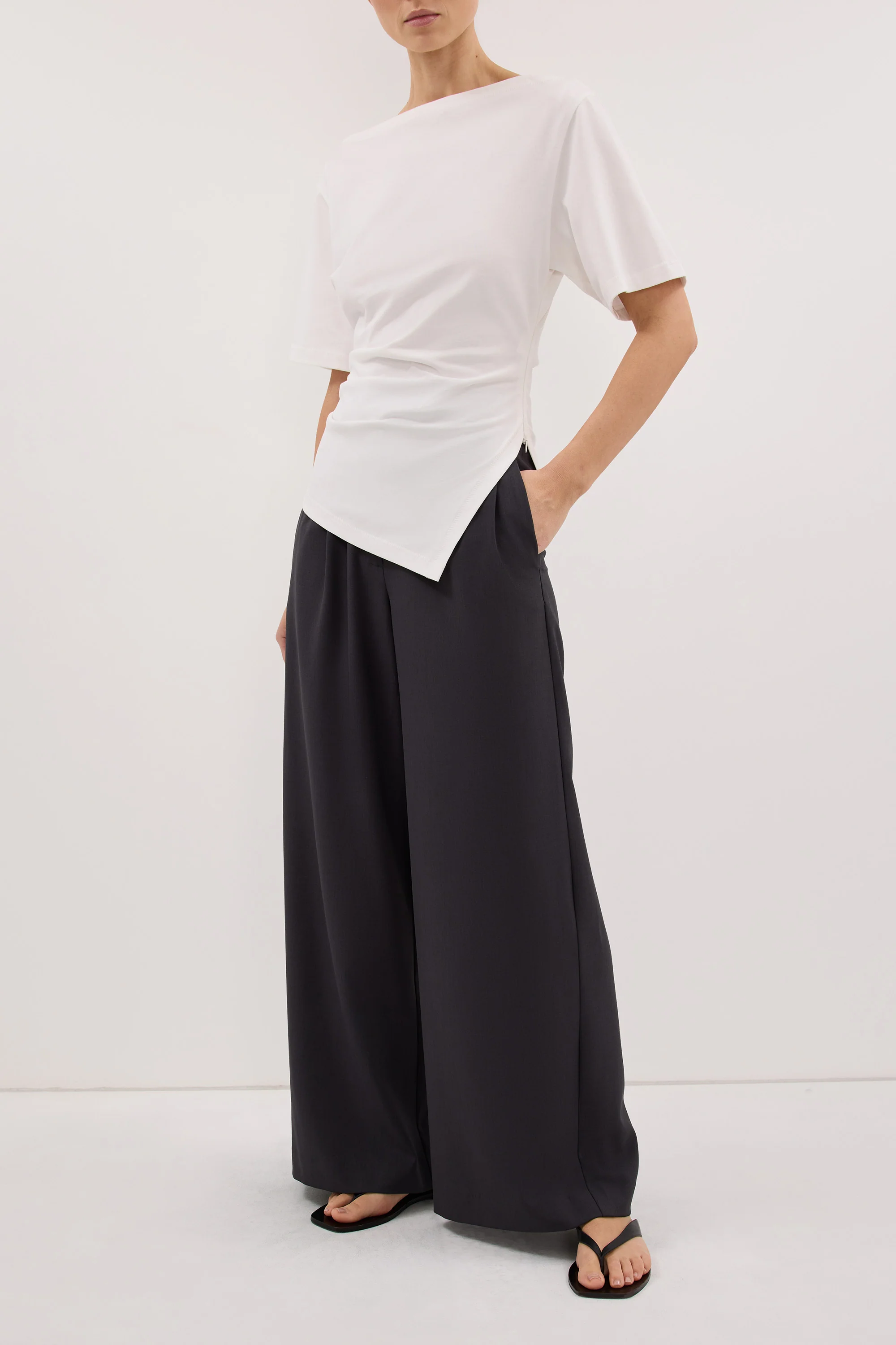 PARKER DARK GREY TAILORED WIDE LEG PANT - Image 2