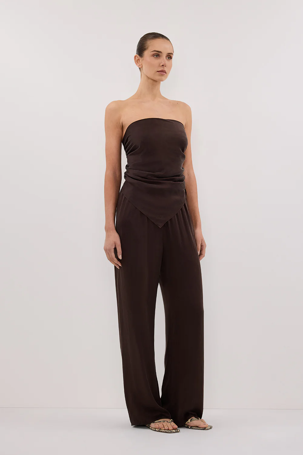 PERCY BITTER CHOC SILK SCARF TOP - Image 3