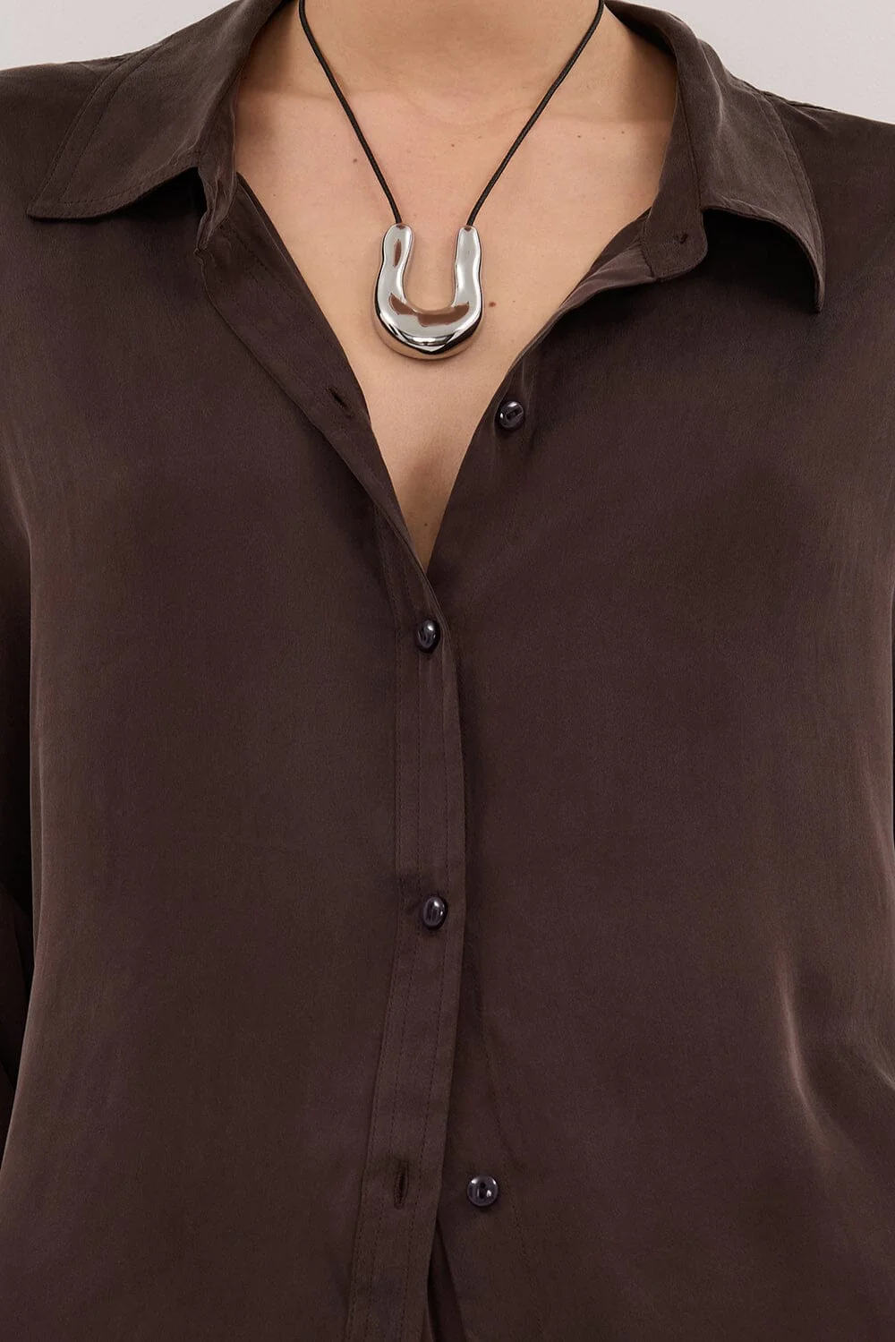 PERCY CHOC SILK LONG SLEEVE SHIRT - Image 5