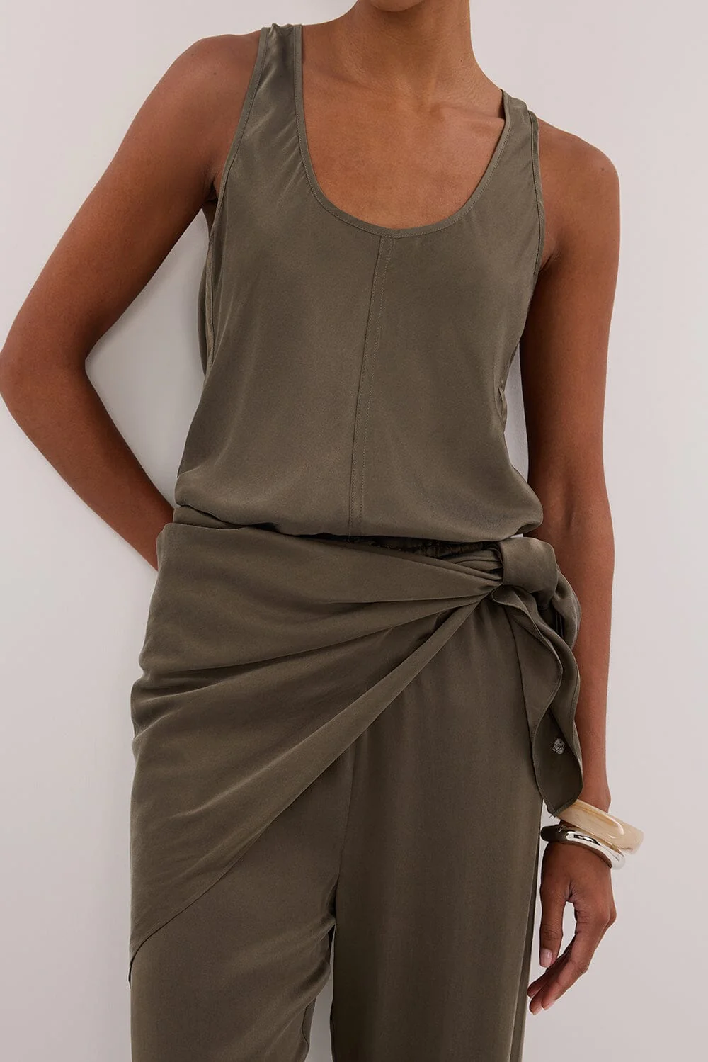 PERCY OLIVE SILK SCARF TOP - Image 6