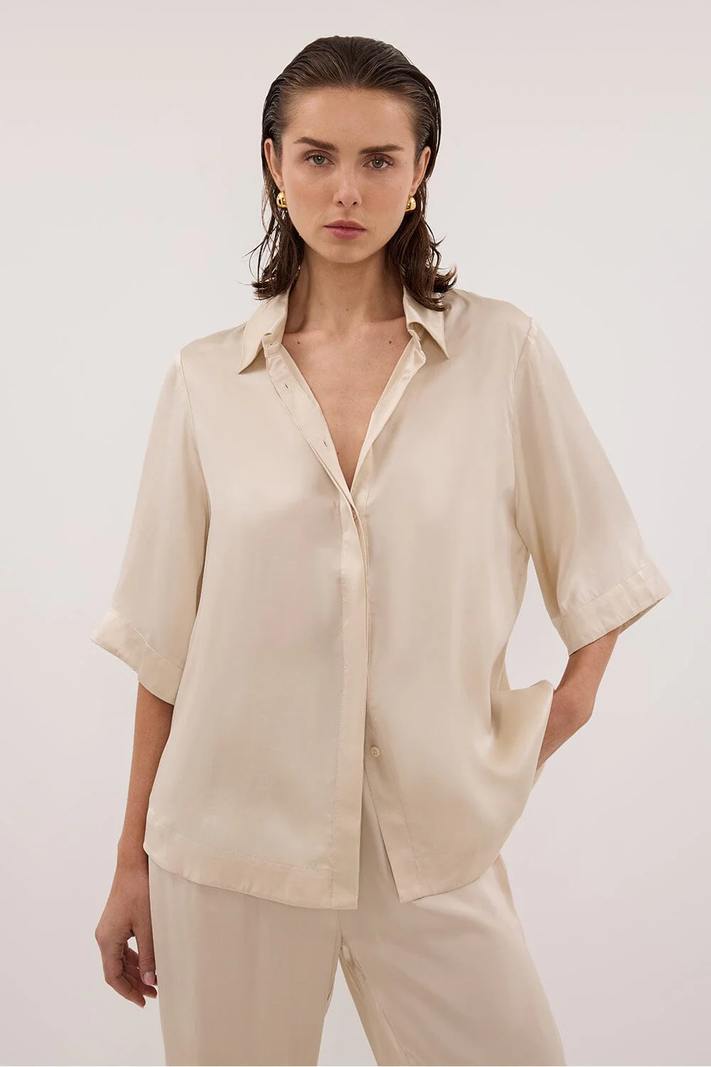 PERCY SANDSTONE SILK SHIRT - Image 2