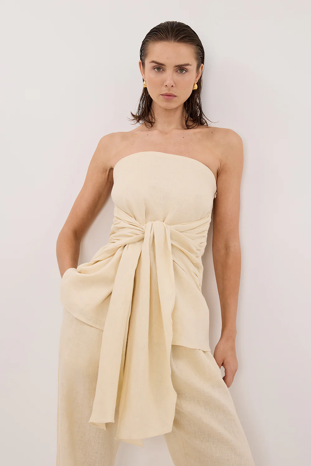PIPPY BUTTERMILK LINEN STRAPLESS TOP - Image 2