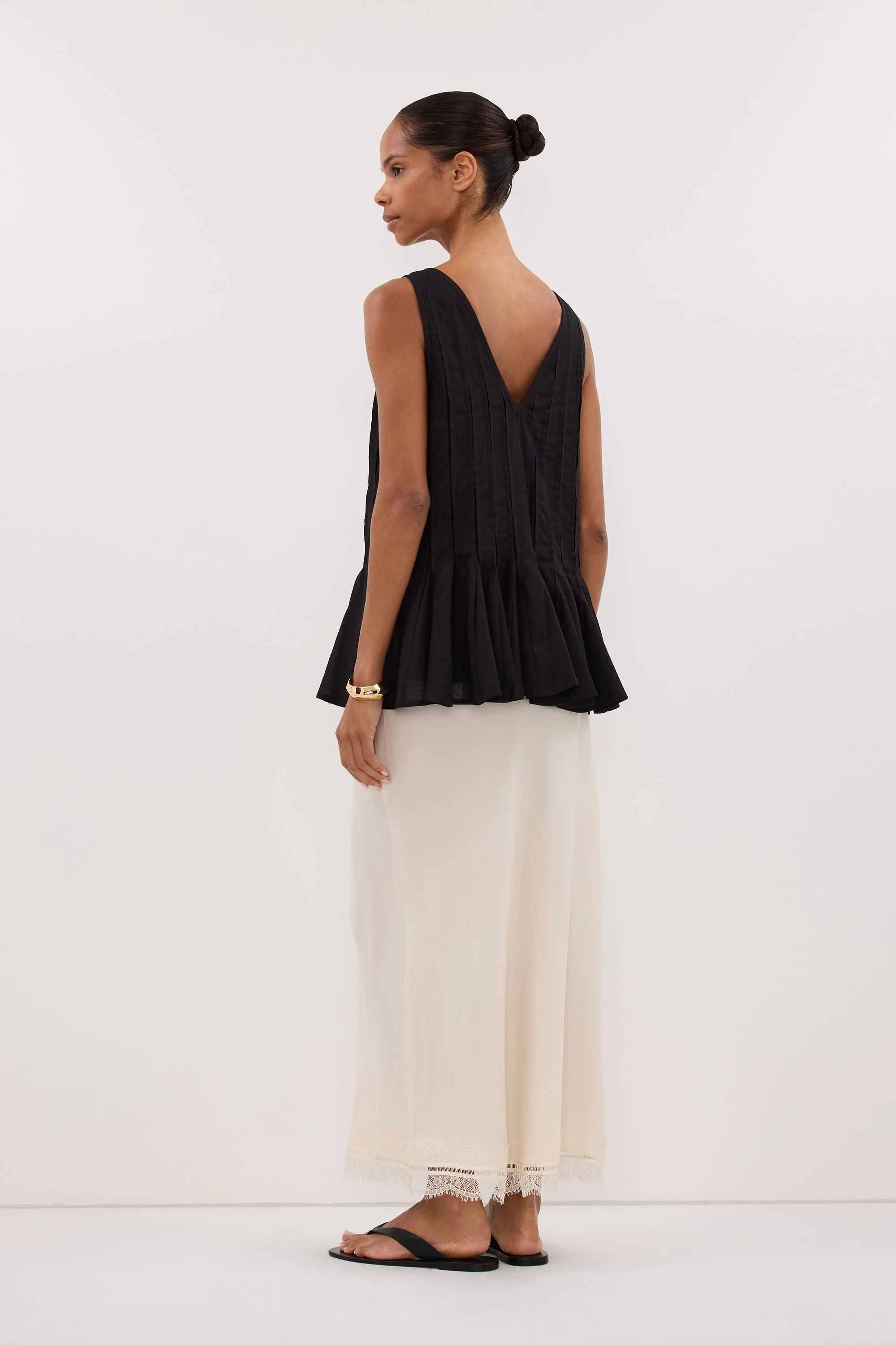 PIXIE BLACK LINEN GODET TOP - Image 6