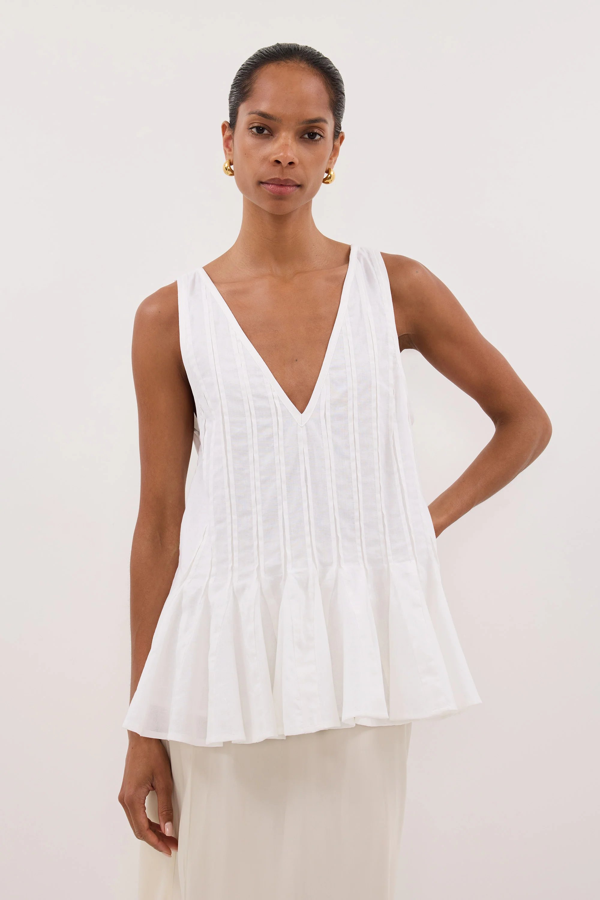 PIXIE WHITE LINEN GODET TOP - Image 2
