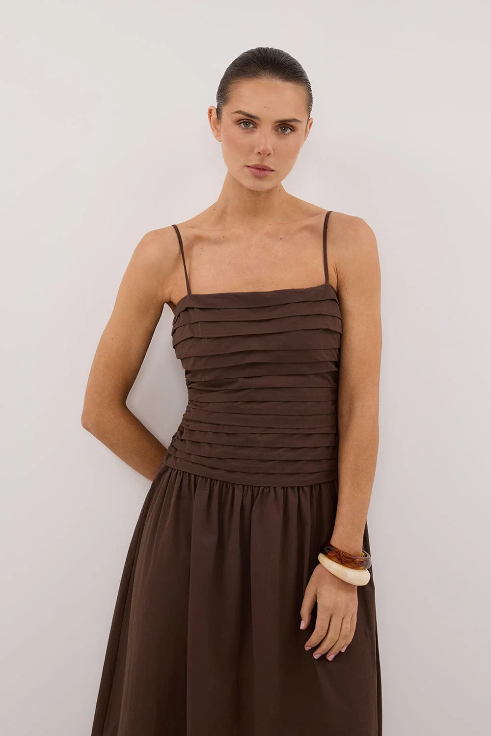 QUINN BITTER CHOC COTTON MIDI DRESS - Image 2