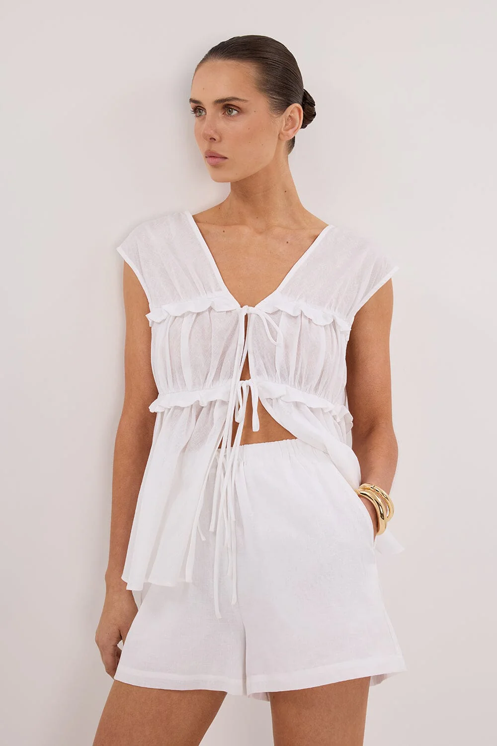 QUINN WHITE LINEN SHORT - Image 2